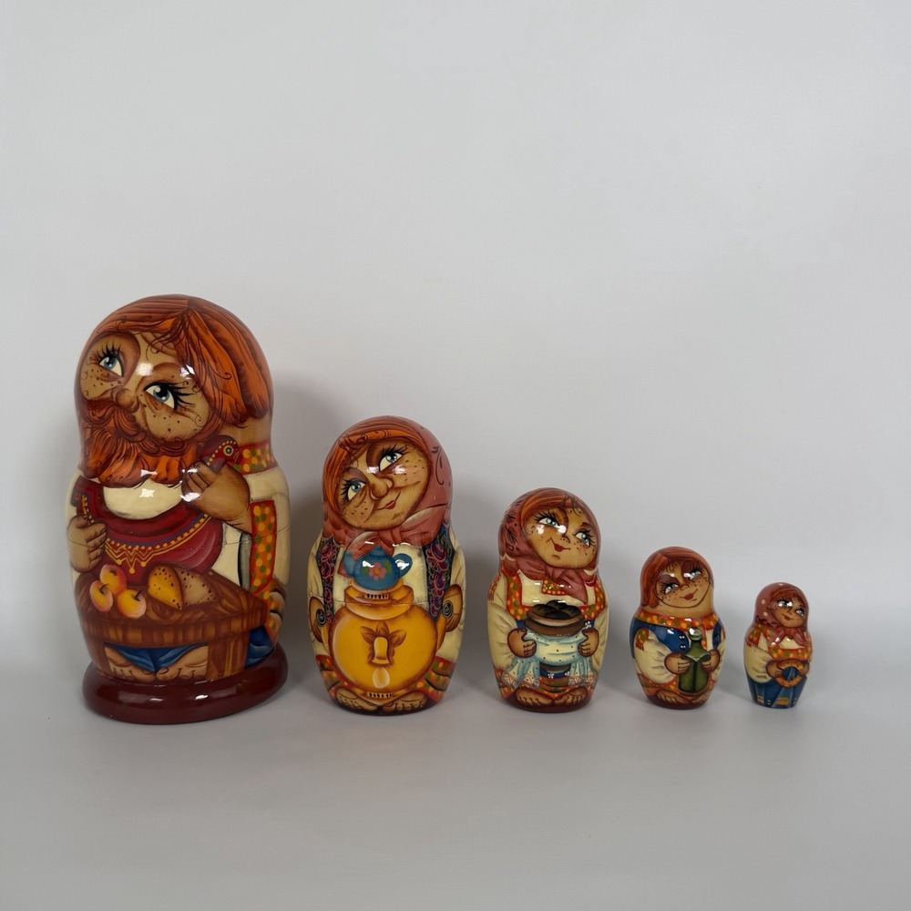 Vintage Russian Nesting Dolls Set of 5 Hand Painted Signed Nikolaeva 2000